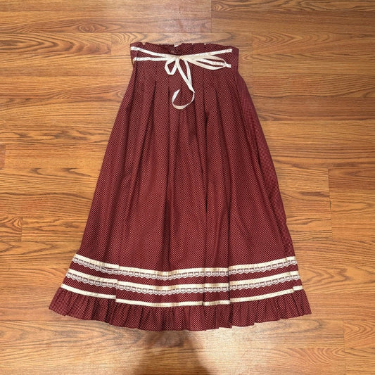 Vintage Gunnie Sax Skirt Maroon White Polka Dot Ribbon Prairie Womens XS