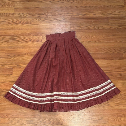 Vintage Gunnie Sax Skirt Maroon White Polka Dot Ribbon Prairie Womens XS