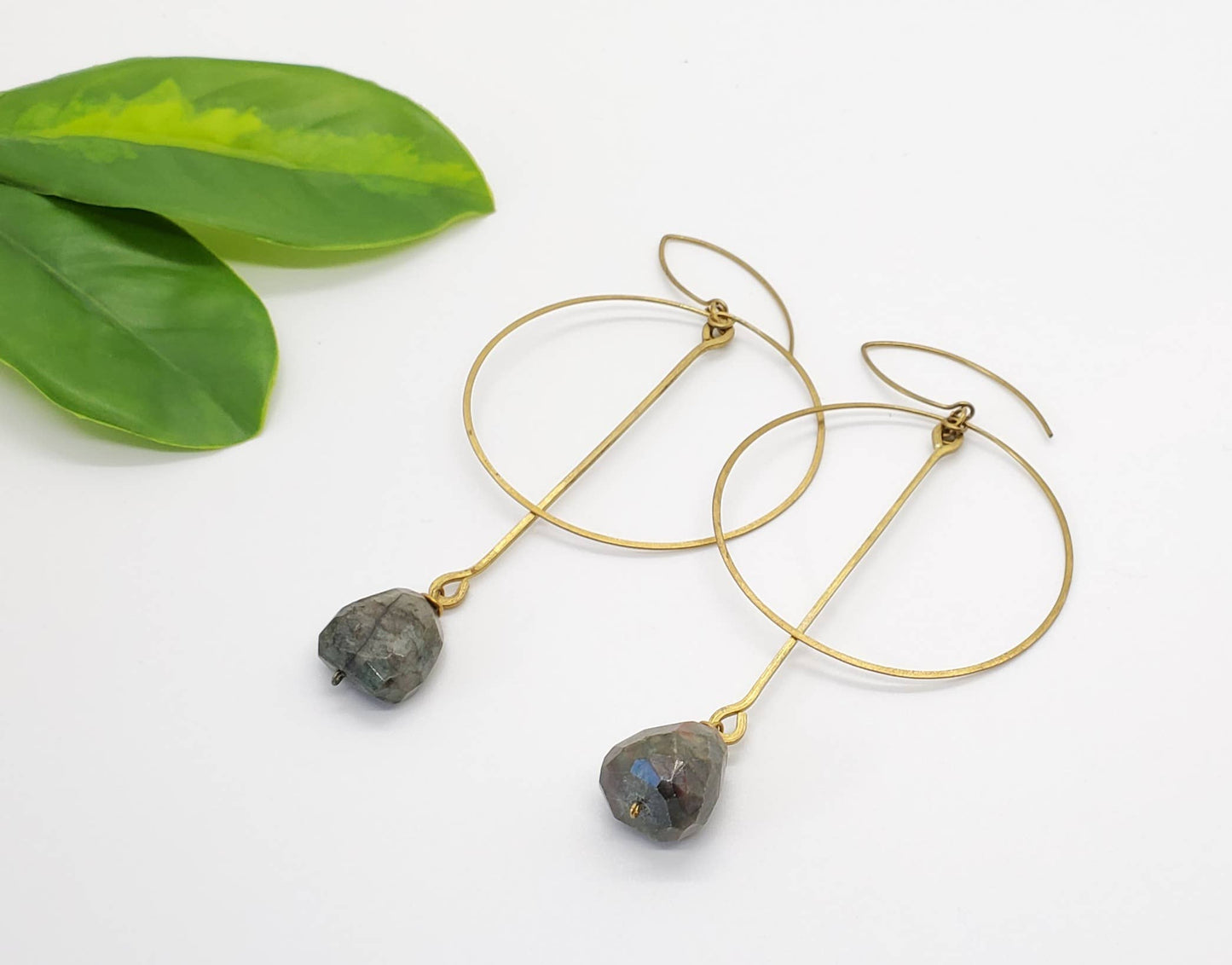 Brass Hoop and Drop Stone Earring