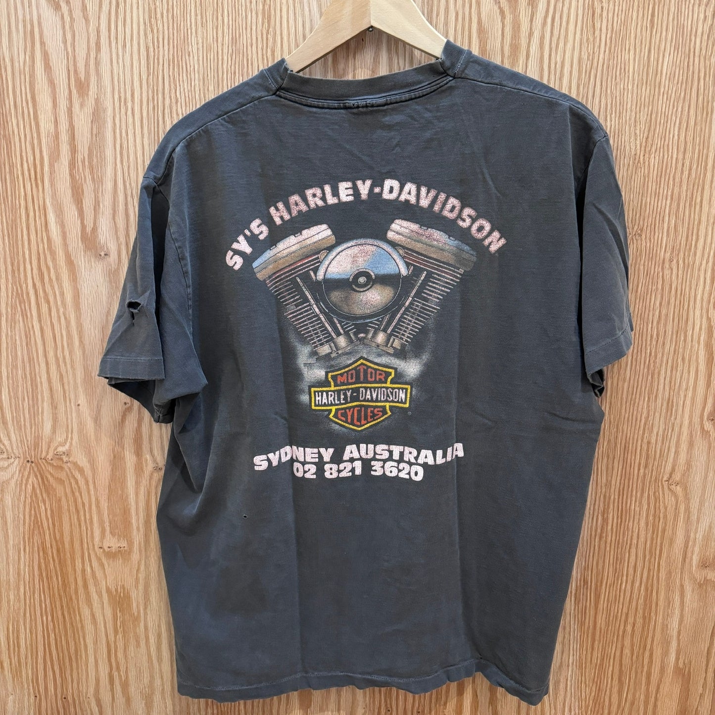 Vintage 1991 Harley Davidson Australia Biker 3D Graphic Tee Size Large Thrashed