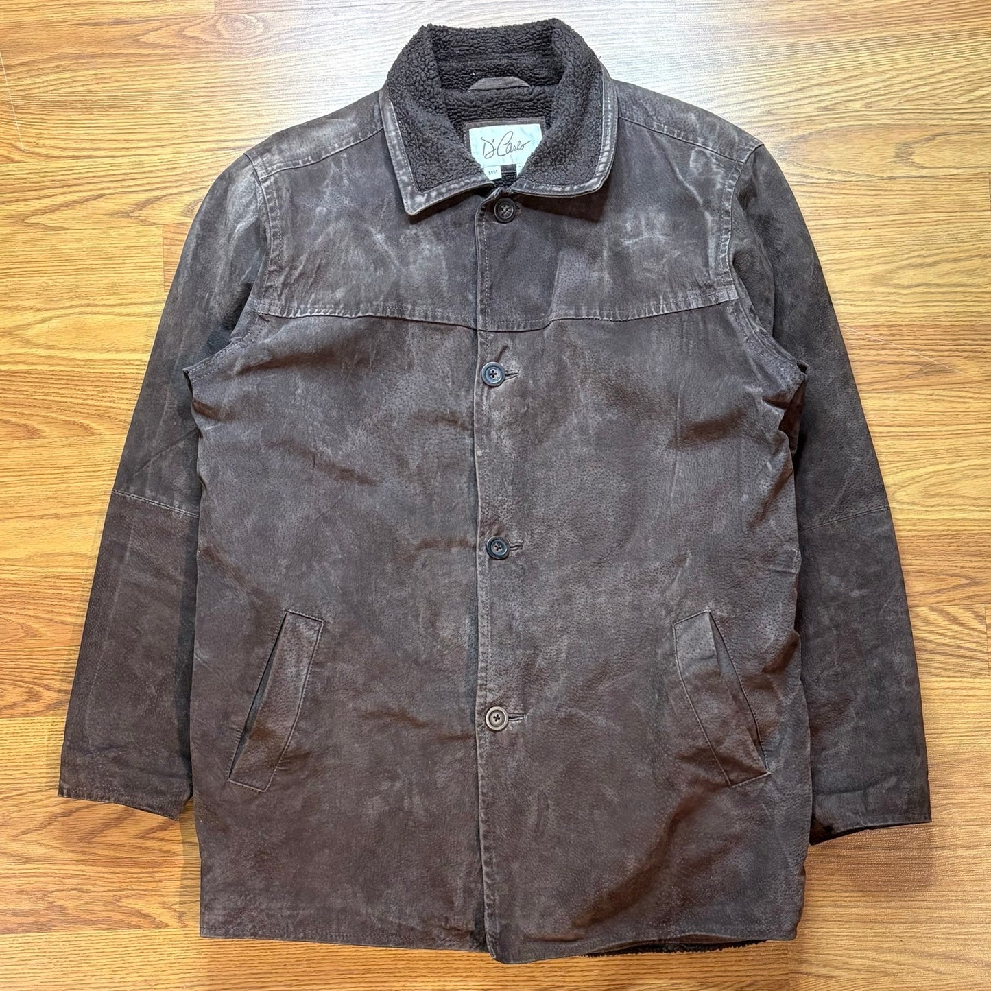 Vintage D'Carlo Suede Leather Jacket Sherpa Lined Brown Men's Large