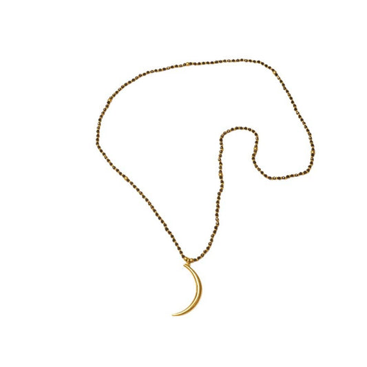 Brass Beaded Crescent Necklace