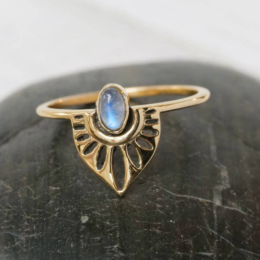 Brass Winged Moonstone Ring