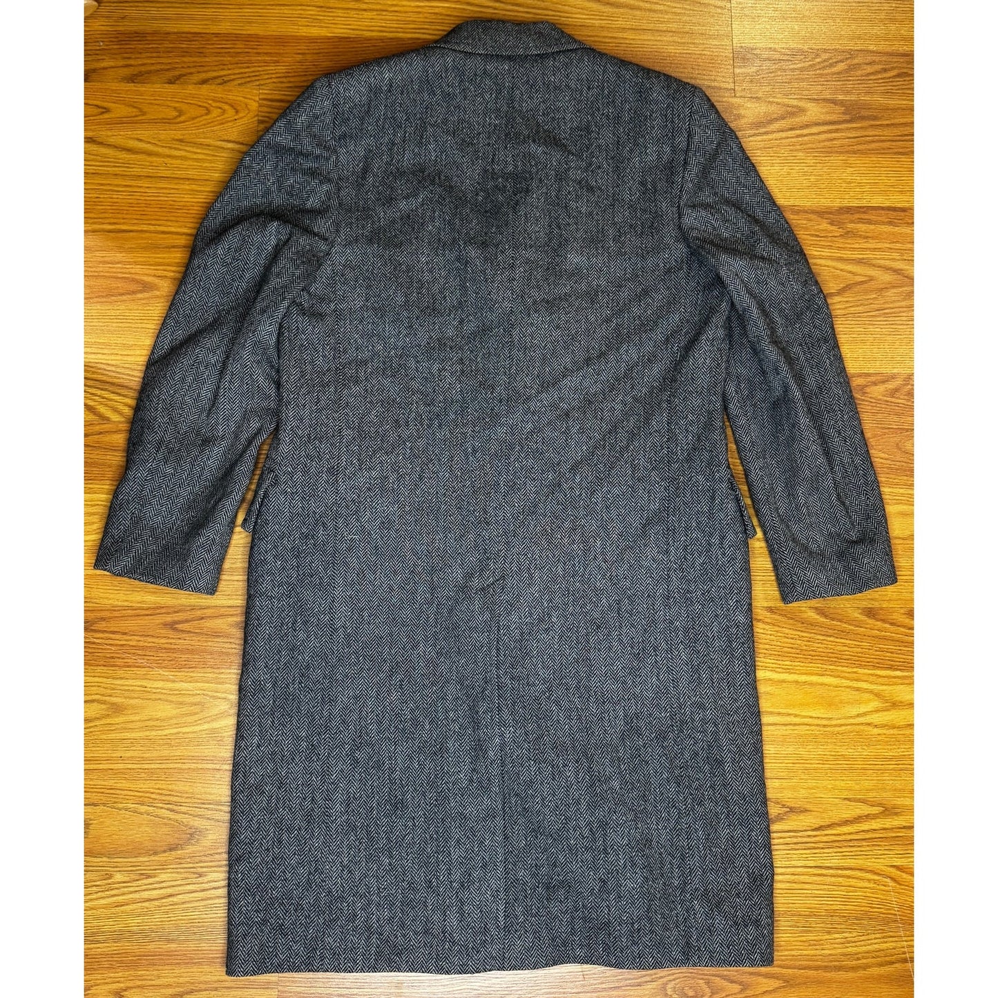 Vintage 1960s Homer Reed Herringbone Wool Long Coat Men's Large Gray Ivy League