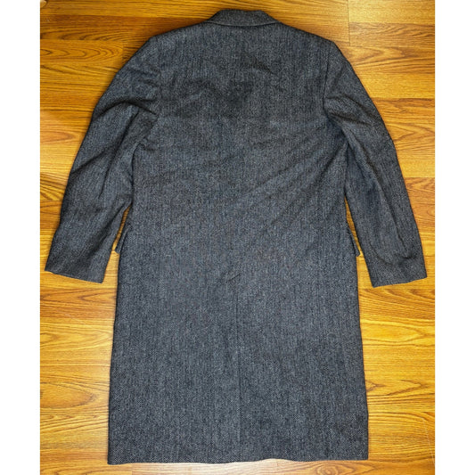 Vintage 1960s Homer Reed Herringbone Wool Long Coat Men's Large Gray Ivy League
