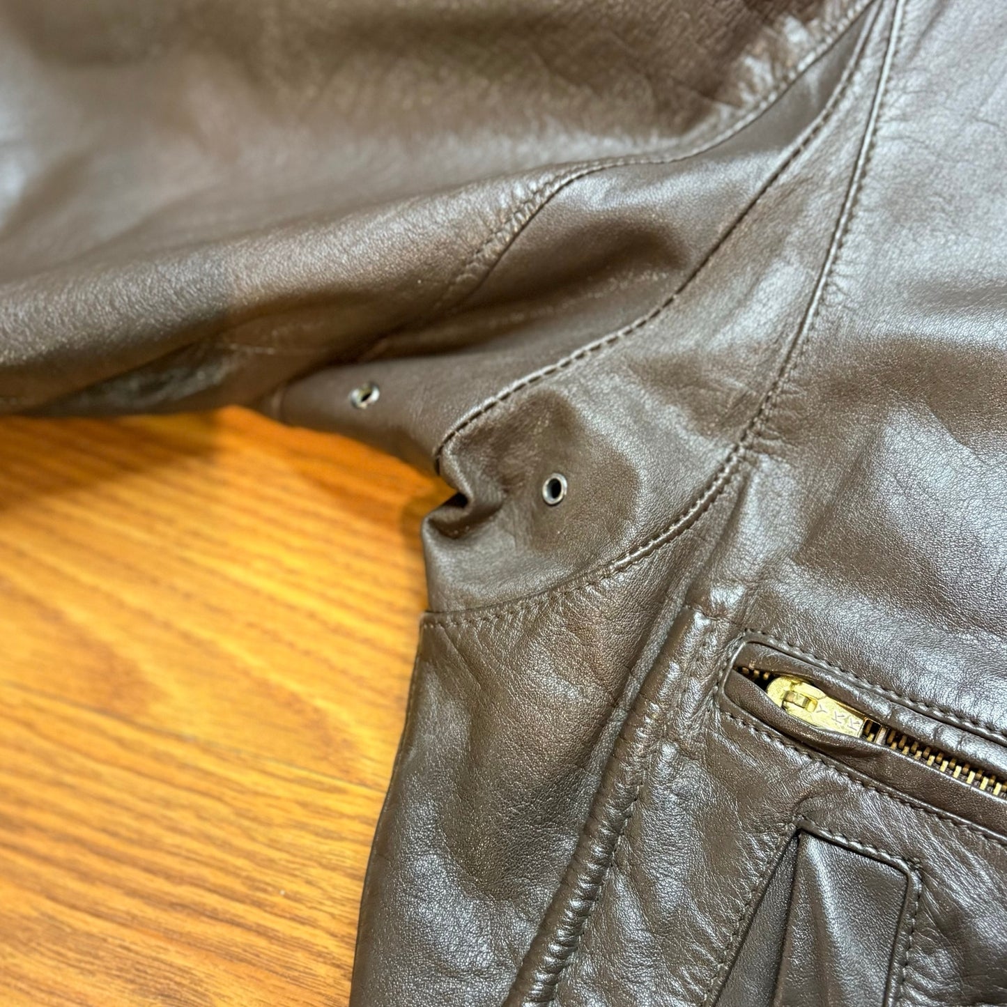 Vintage 80s Stratojac Leather Bomber Jacket Brown Made Korea Mens L