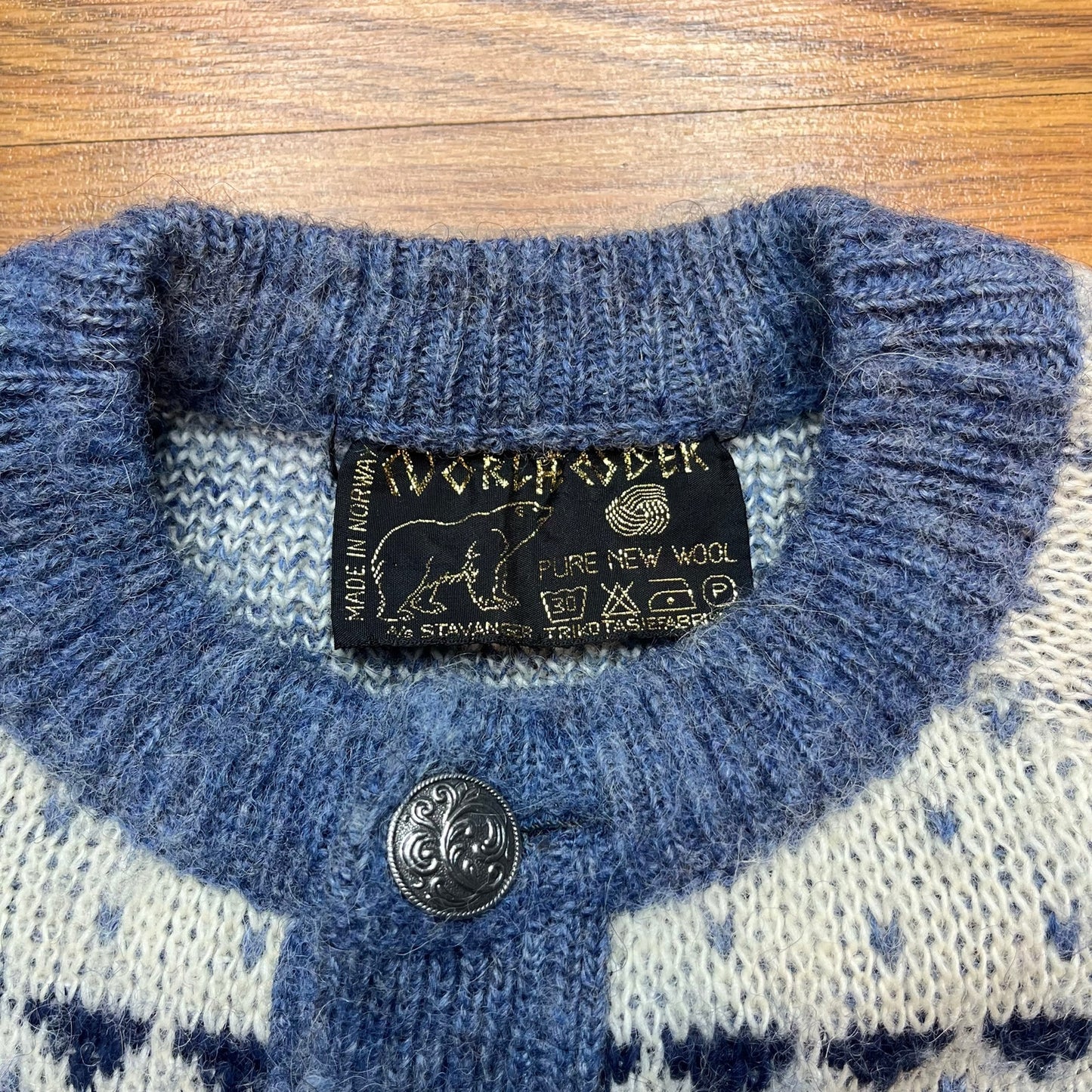 Vtg Norlaender Norway New Wool Nordic Fair Isle Snowflake Cardigan Sweater Mens M