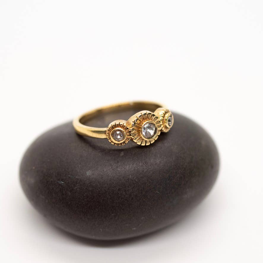 Brass Crystal Blossom Ring