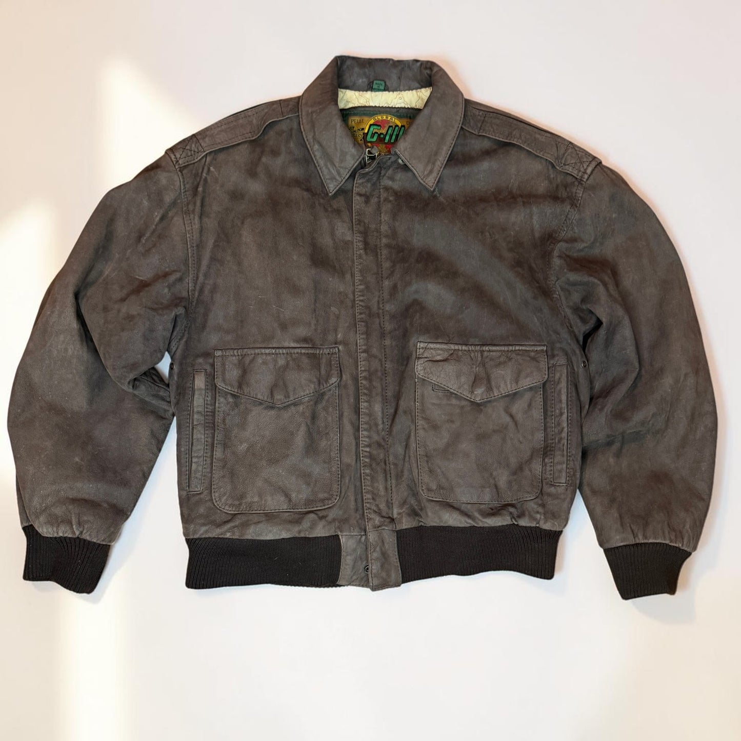 Vintage 1980s GIII Leather Bomber Flight Jacket A2 Nubuck Men's Large Brown
