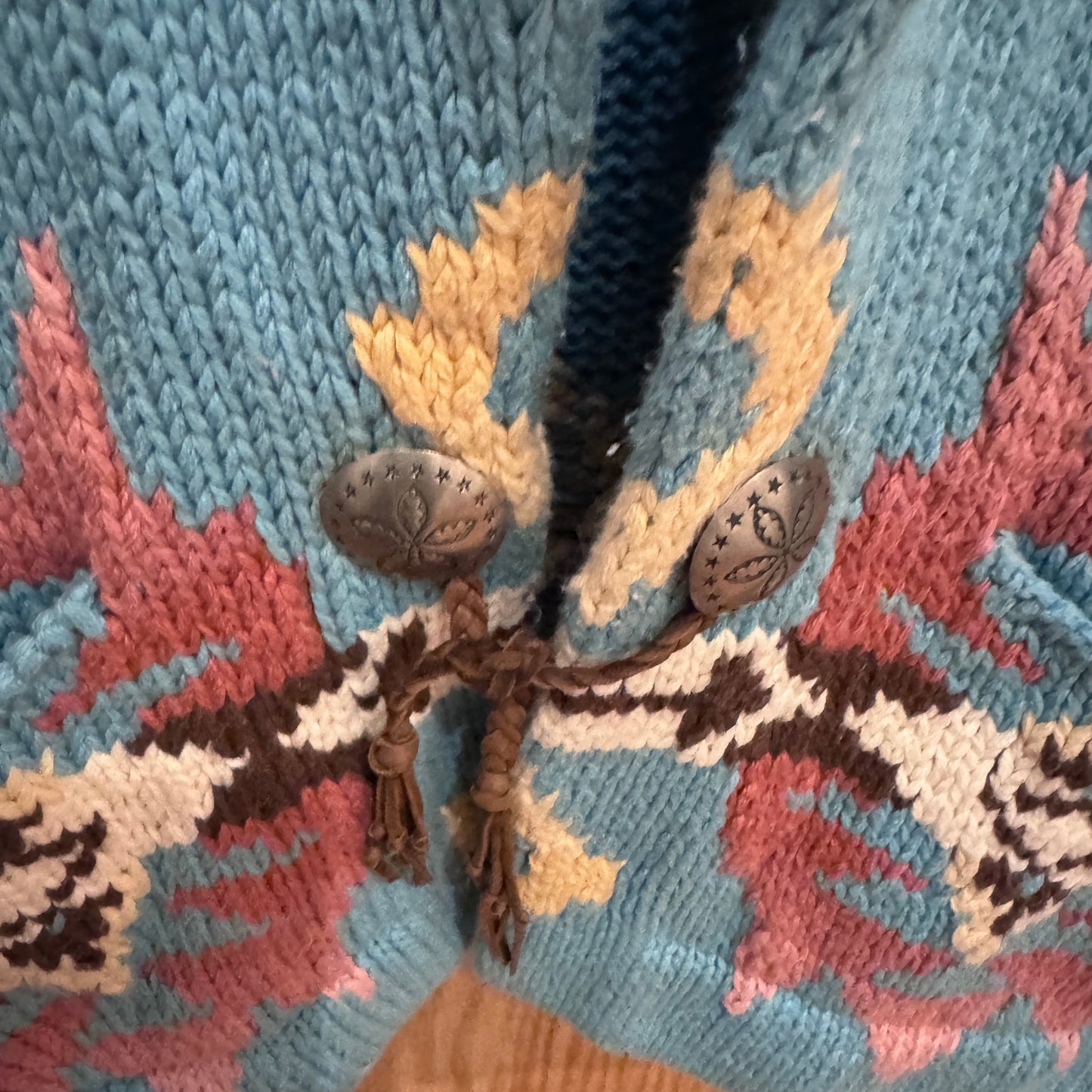 Vintage 90s Ralph Lauren Country Turquoise Southwestern Concho Cardigan Sweater