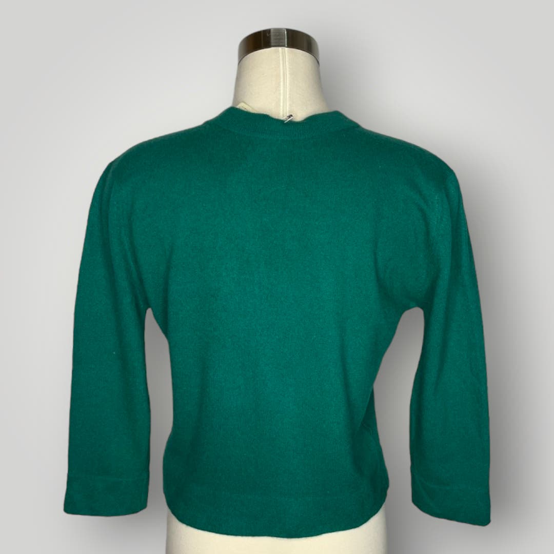 Vintage 1960s Dalton Joseph Magnin 100% Virgin Cashmere Green Sweater Button