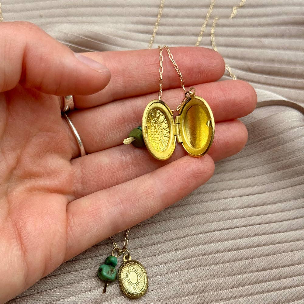 Handmade Capsule Locket Necklace (Turquoise)