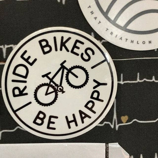 Ride Bikes Be Happy Sticker |  Cyclist Decal | For bicycle water bottles or car windows