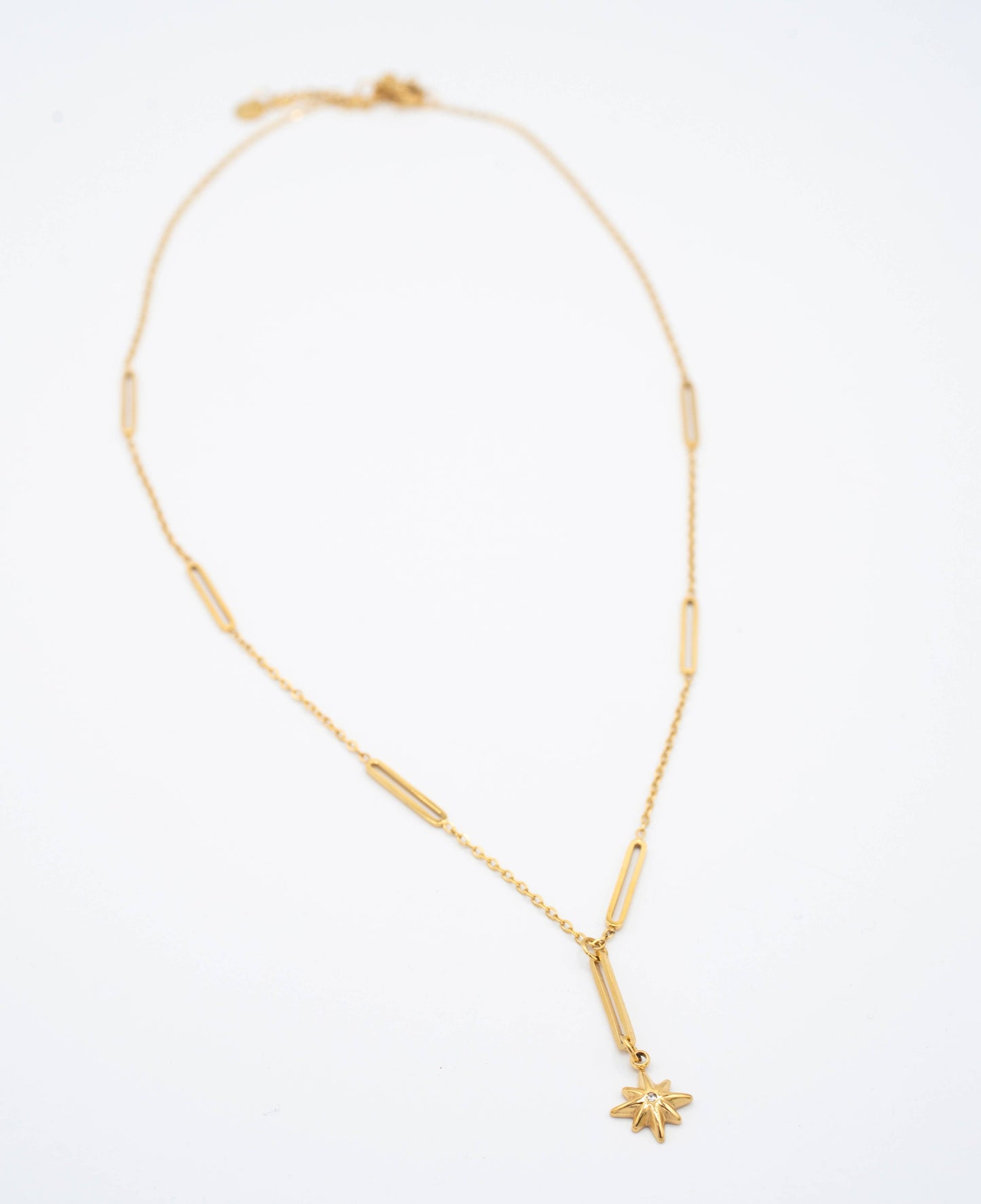 Gold Plated Starburst Lariat Chain Necklace