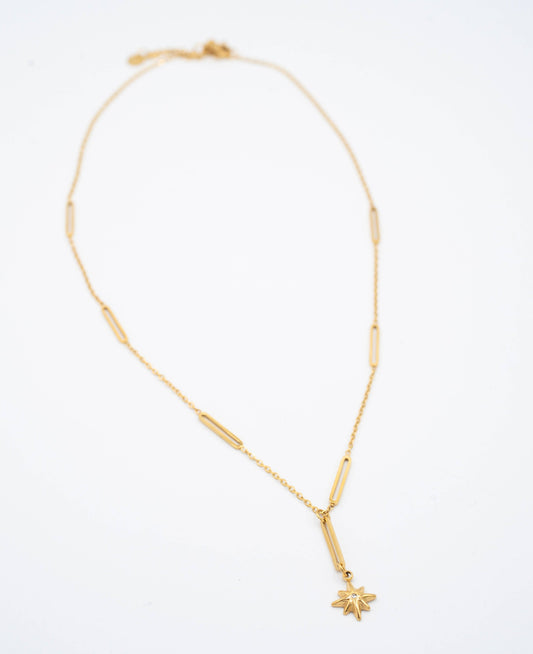 Gold Plated Starburst Lariat Chain Necklace