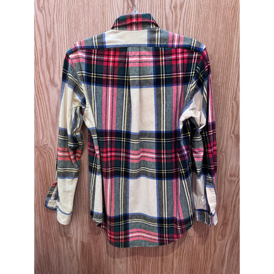 Vintage 1990s Ralph Lauren Flannel Cotton Soft Heavy M Plaid Cream Red Green