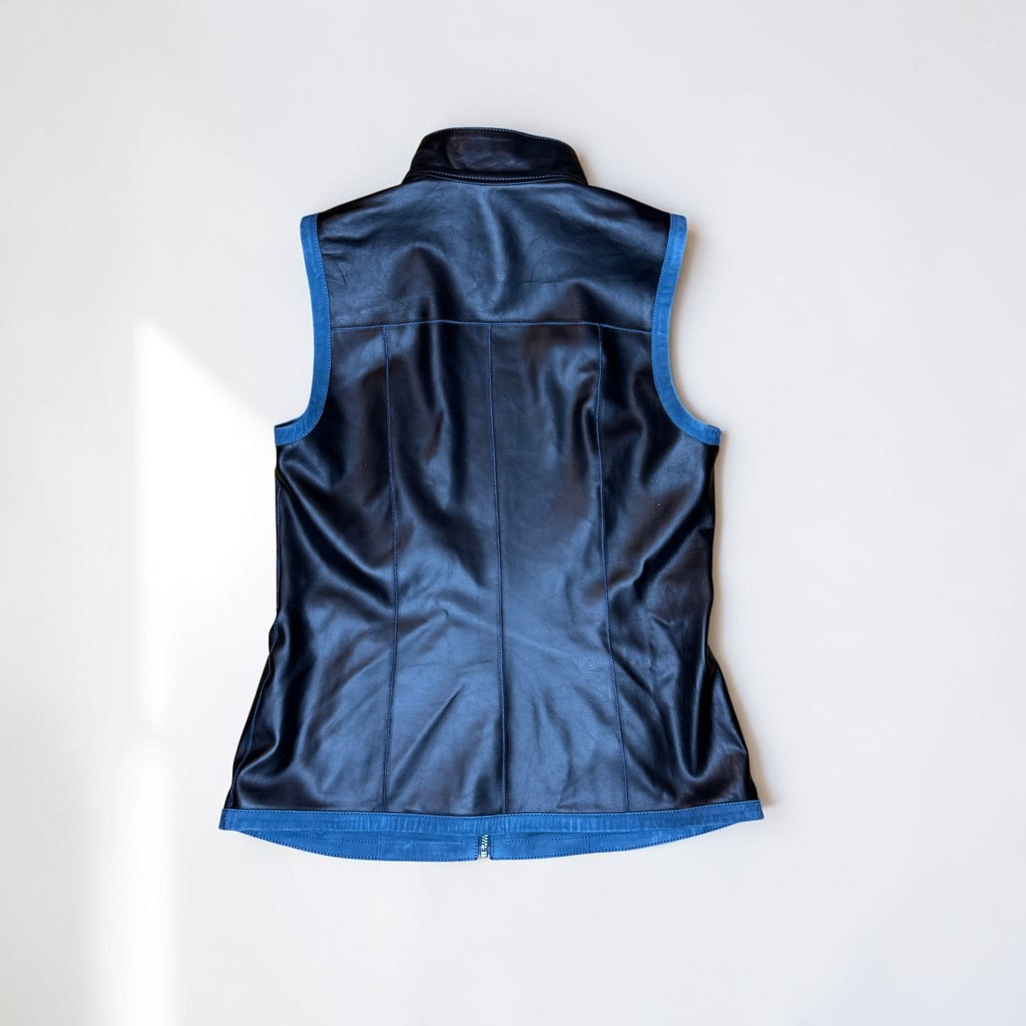 Vintage Unbranded Reversible Leather Vest Blue Black Genuine Y2k Zip Women's XS