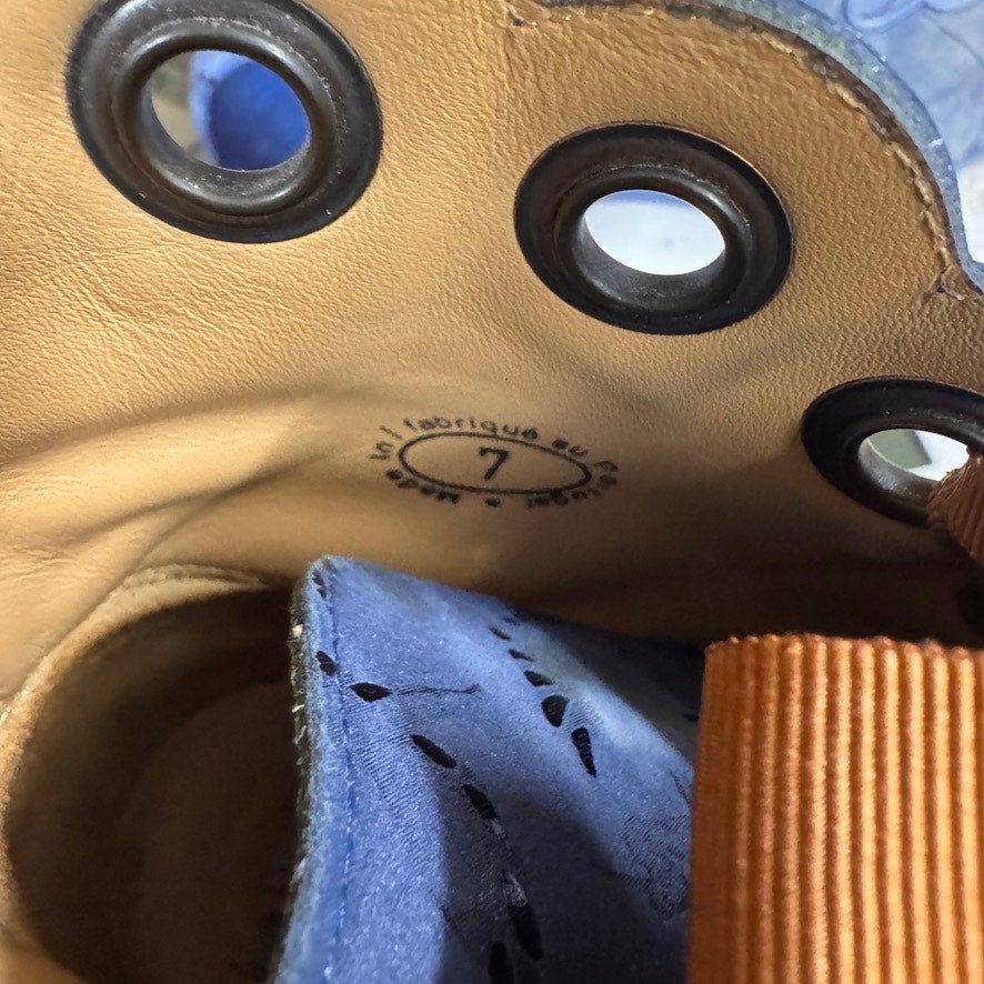John Fluevog Operetta Licia Blue Ankle Boots Size 7 Blue Yellow White Ribbon
