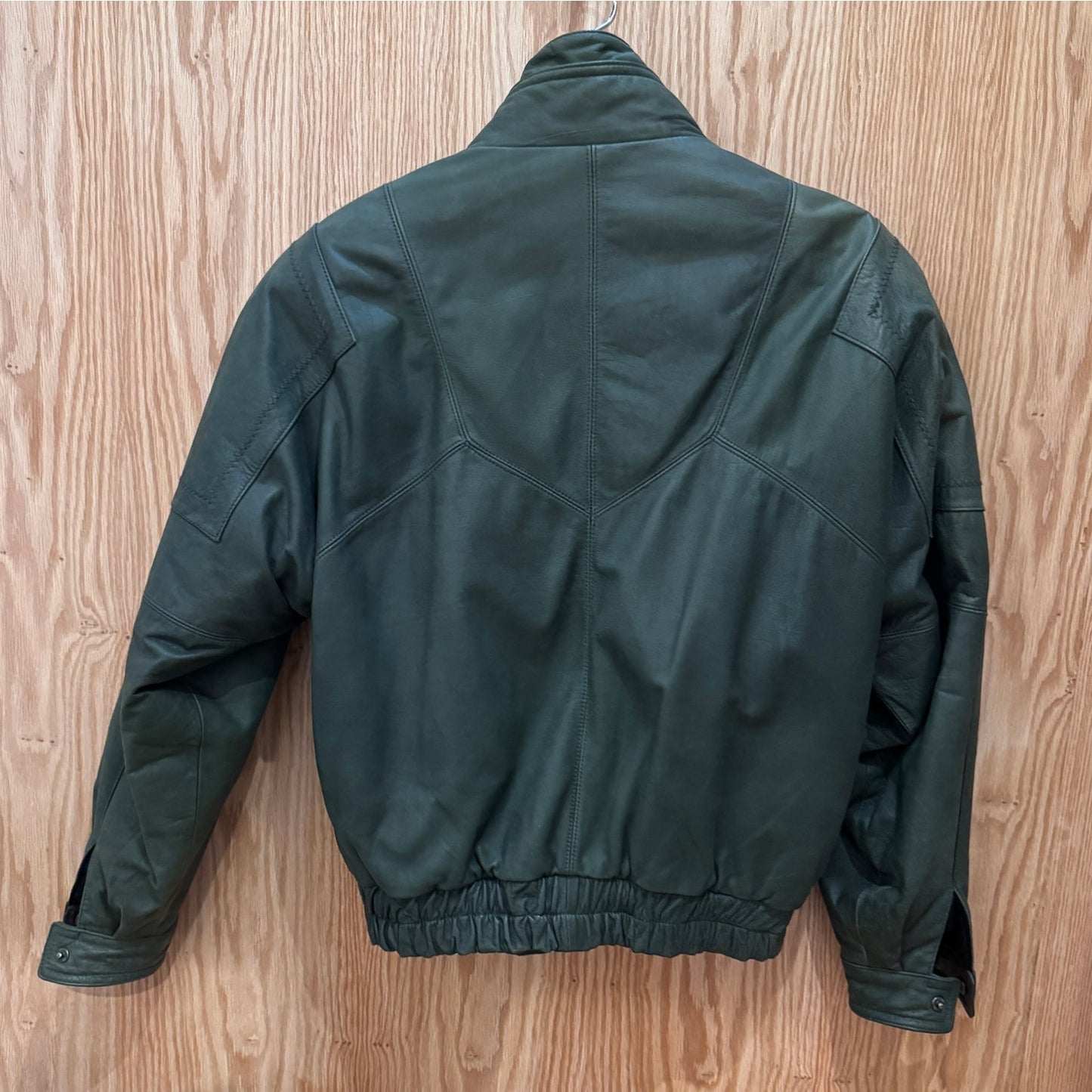 Vintage 1990s Saxony Leather Jacket Bomber Green Rare Men's Large Excellent