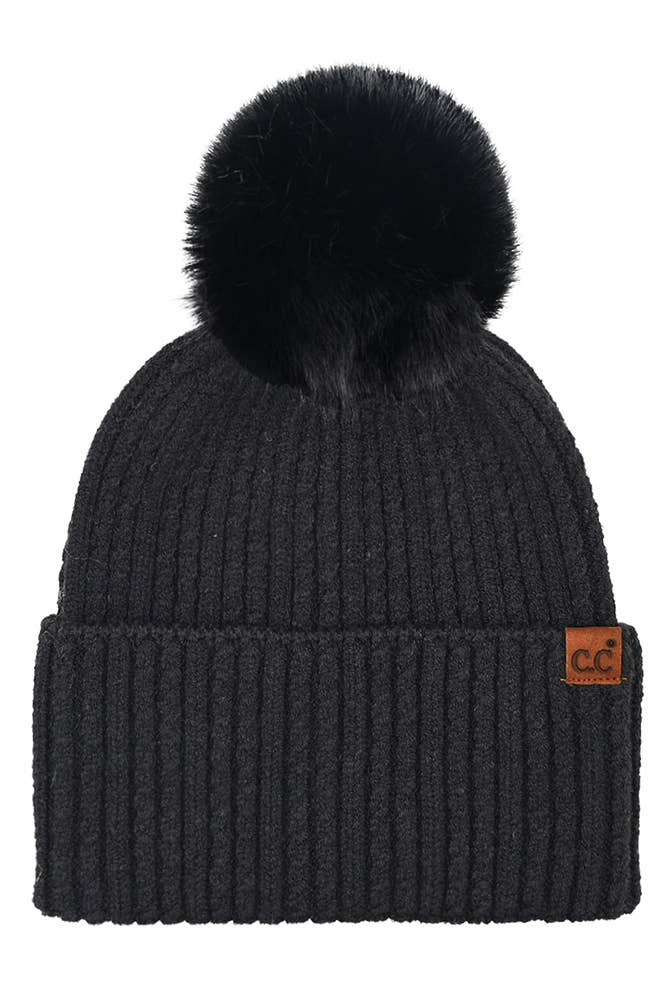 C.C Cable Cuff Pom Beanie Winter Hat