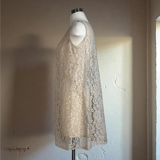 Vintage 1930s Ivory Lace Coat Fingertip Length Sleeveless Open Front Romantic