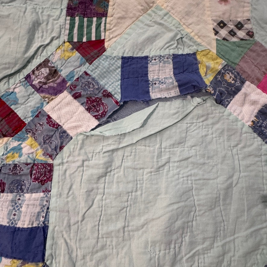 Vintage Octagon Ring Quilt Handmade Sewn 1940s 74”x 70” Full Sized