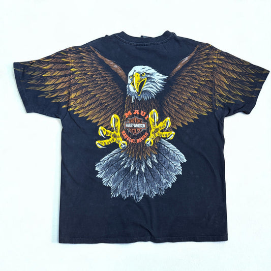 VTG Harley Davidson Screaming Eagle All Over Print T-Shirt XL 1993 USA Made Maui