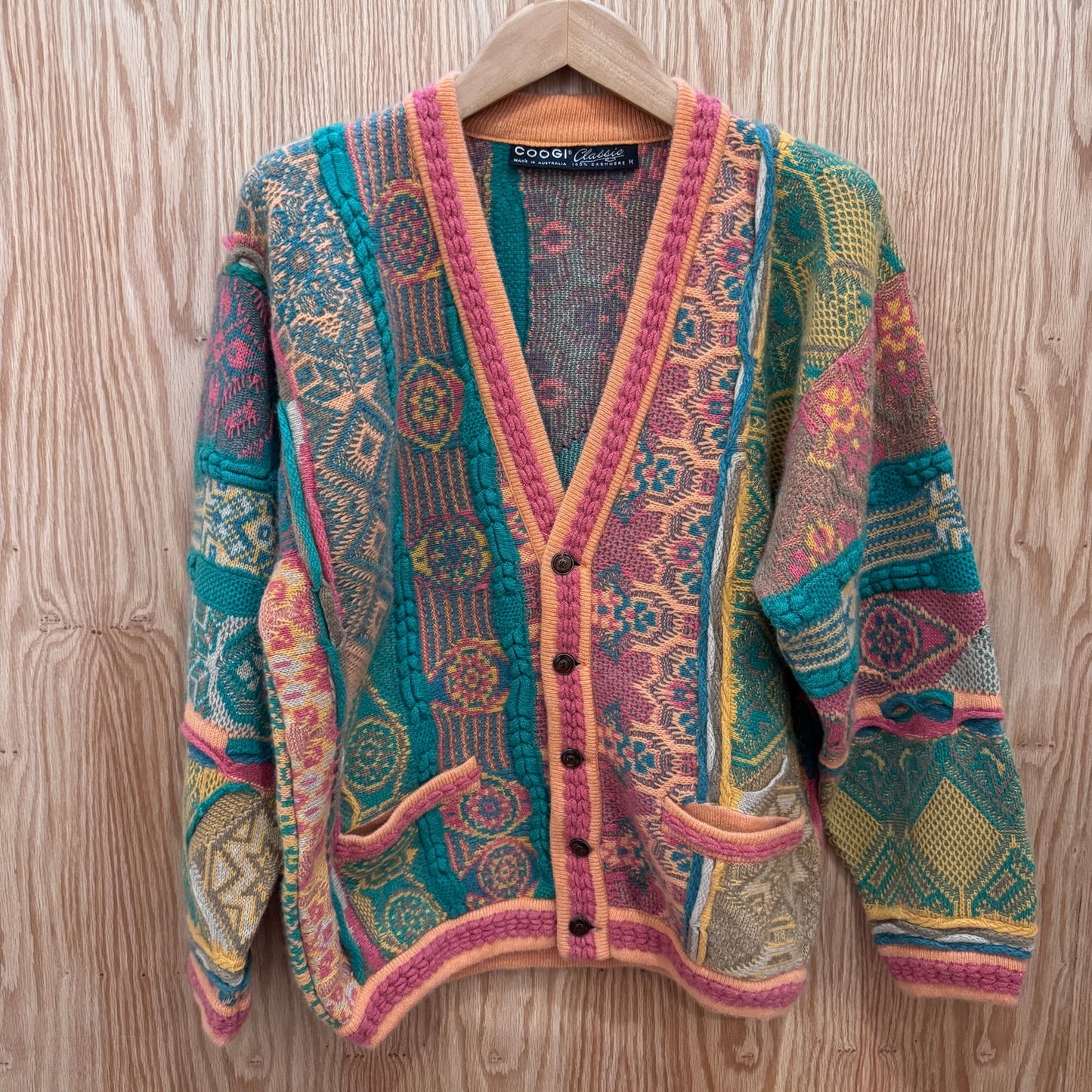 Vintage Coogi Cardigan Sweater 100% Cashmere 1990s Pastel Button Soft M