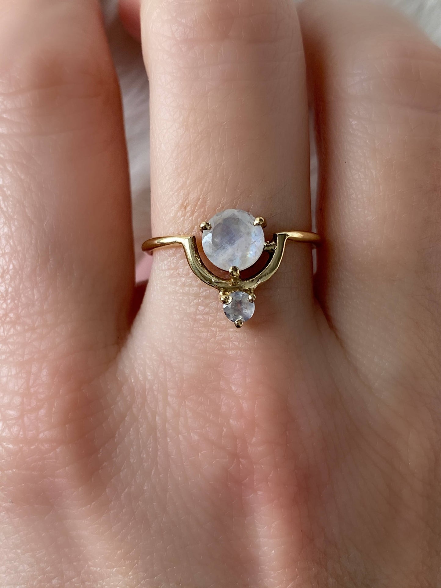 Brass Cradled Moonstone Ring