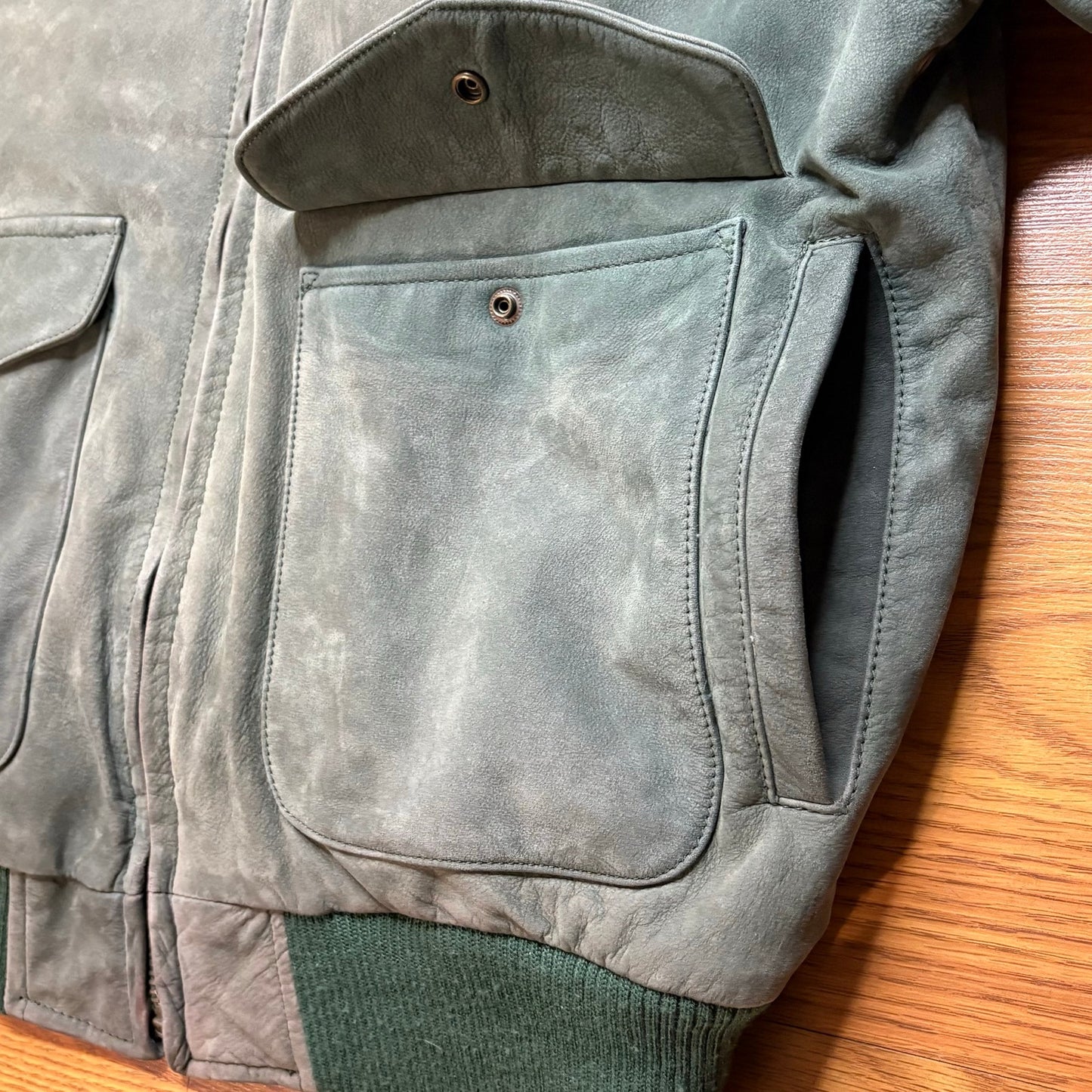 Vintage 1990s Green Leather Bomber Nubuck Lined Men's Medium