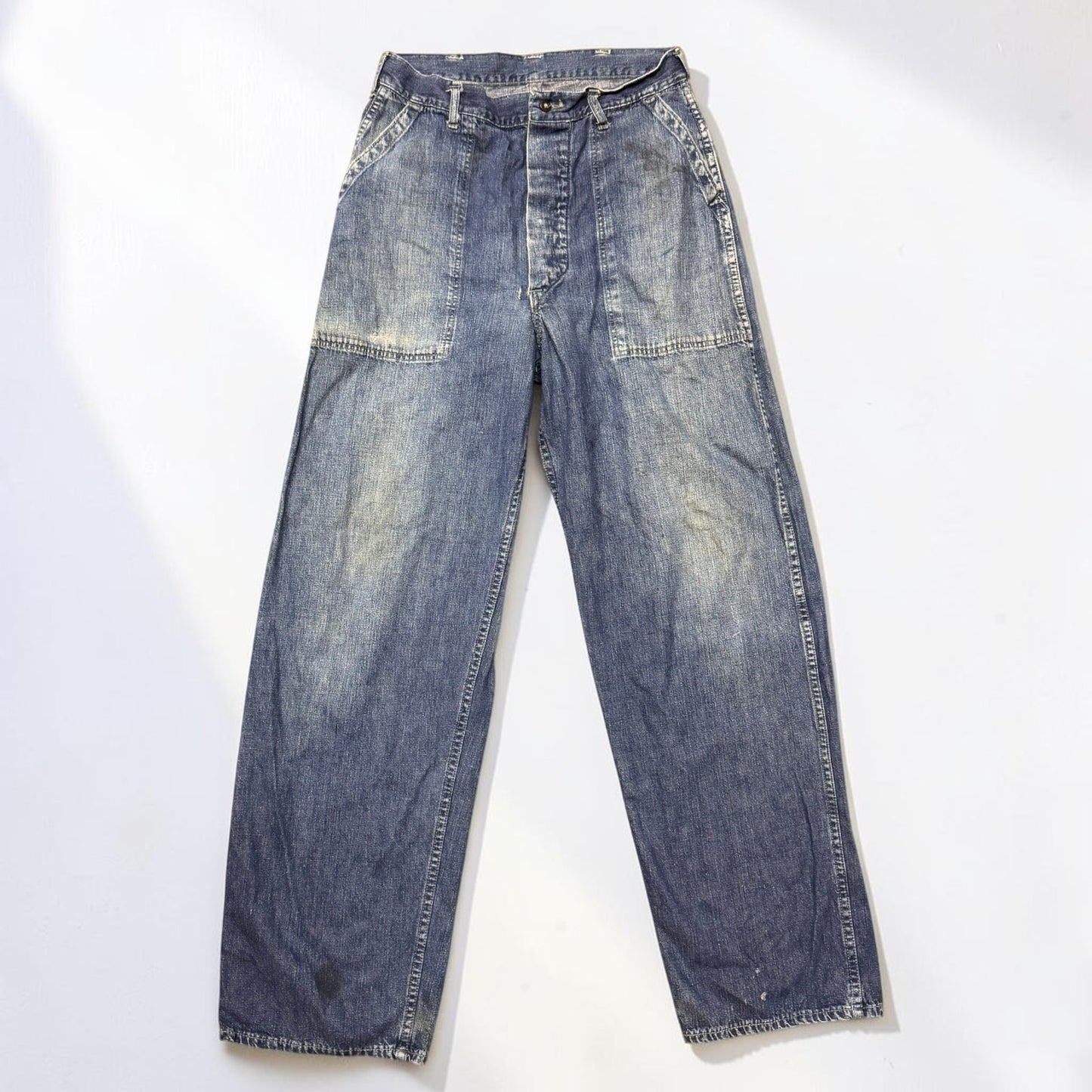 Vintage 1940s WW2 US Navy USN Dungarees Utility Trousers Denim Baker Pants 30x32