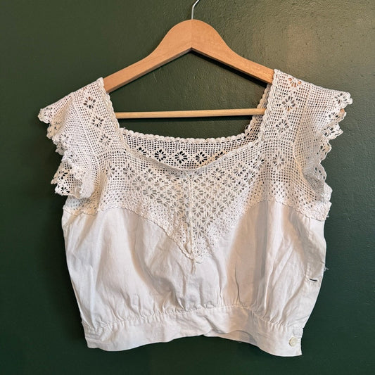 Antique Corset Cover Crocheted Top White Cotton 1900s Tank Top Camisole S