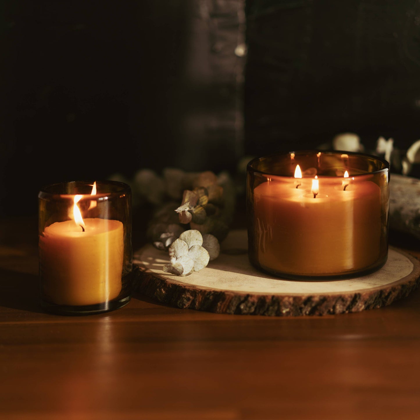 Pure Beeswax Jar Candle in Blown Glass Holder