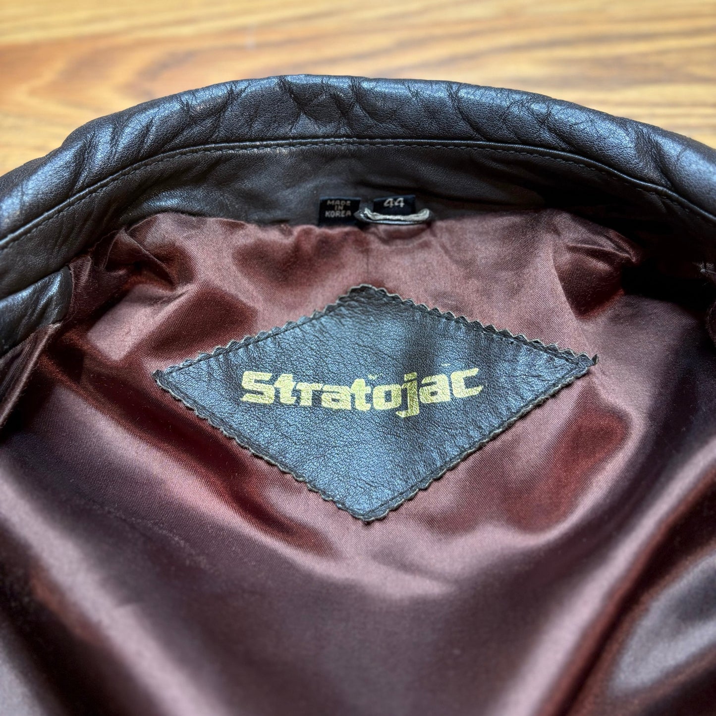 Vintage 80s Stratojac Leather Bomber Jacket Brown Made Korea Mens L