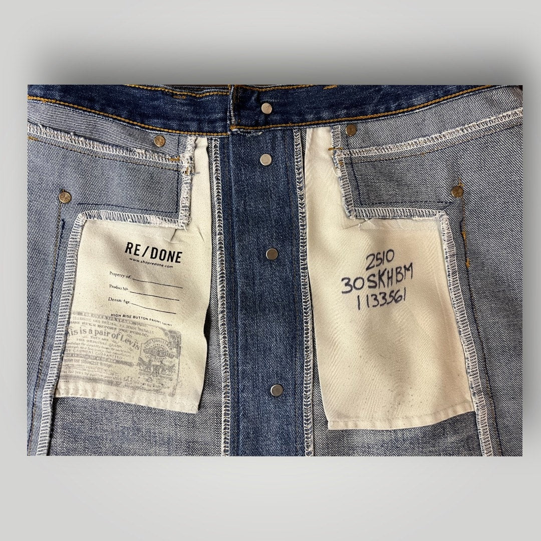 RE/DONE Levi’s Denim Mini Skirt Button Front Raw Hem