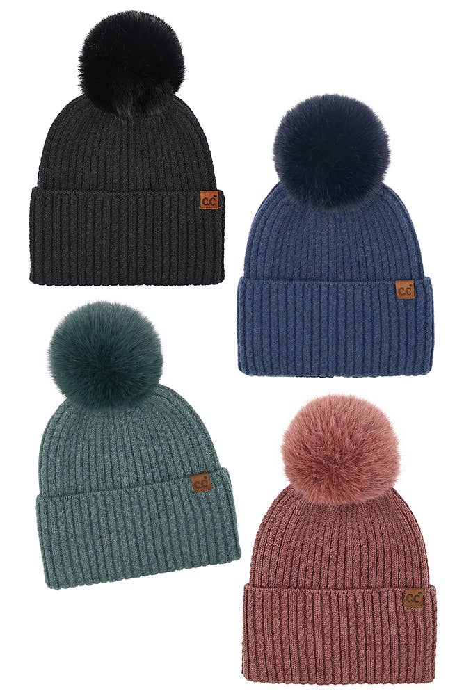 C.C Cable Cuff Pom Beanie Winter Hat