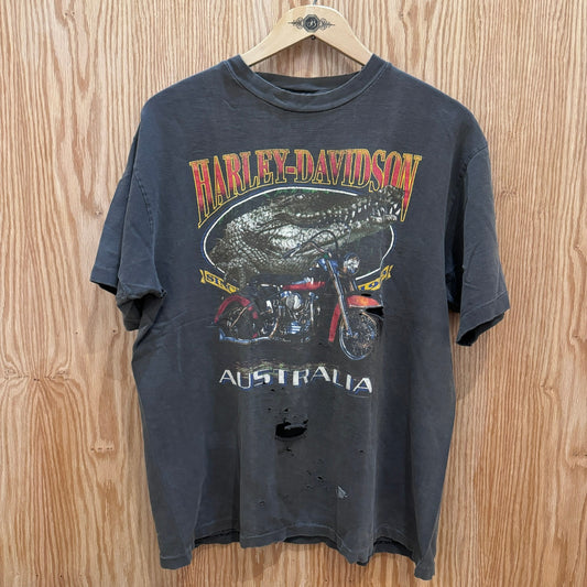 Vintage 1991 Harley Davidson Australia Biker 3D Graphic Tee Size Large Thrashed