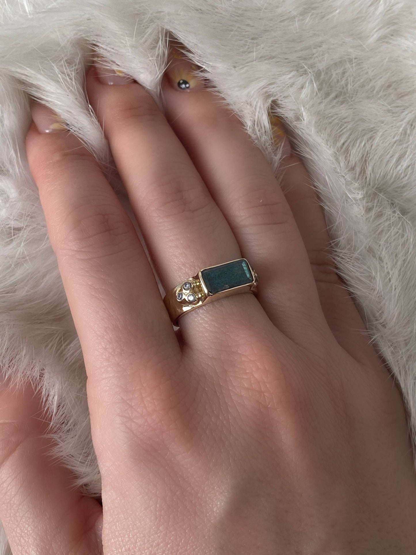 Brass Labradorite Bar Ring