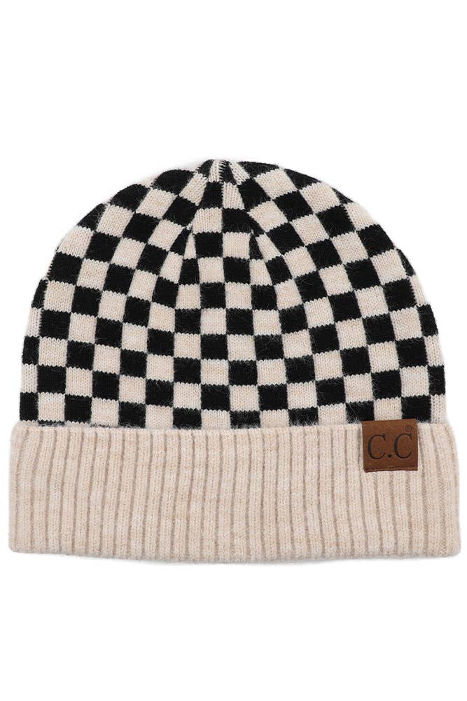 C.C Checkered Pattern Beanie Hat