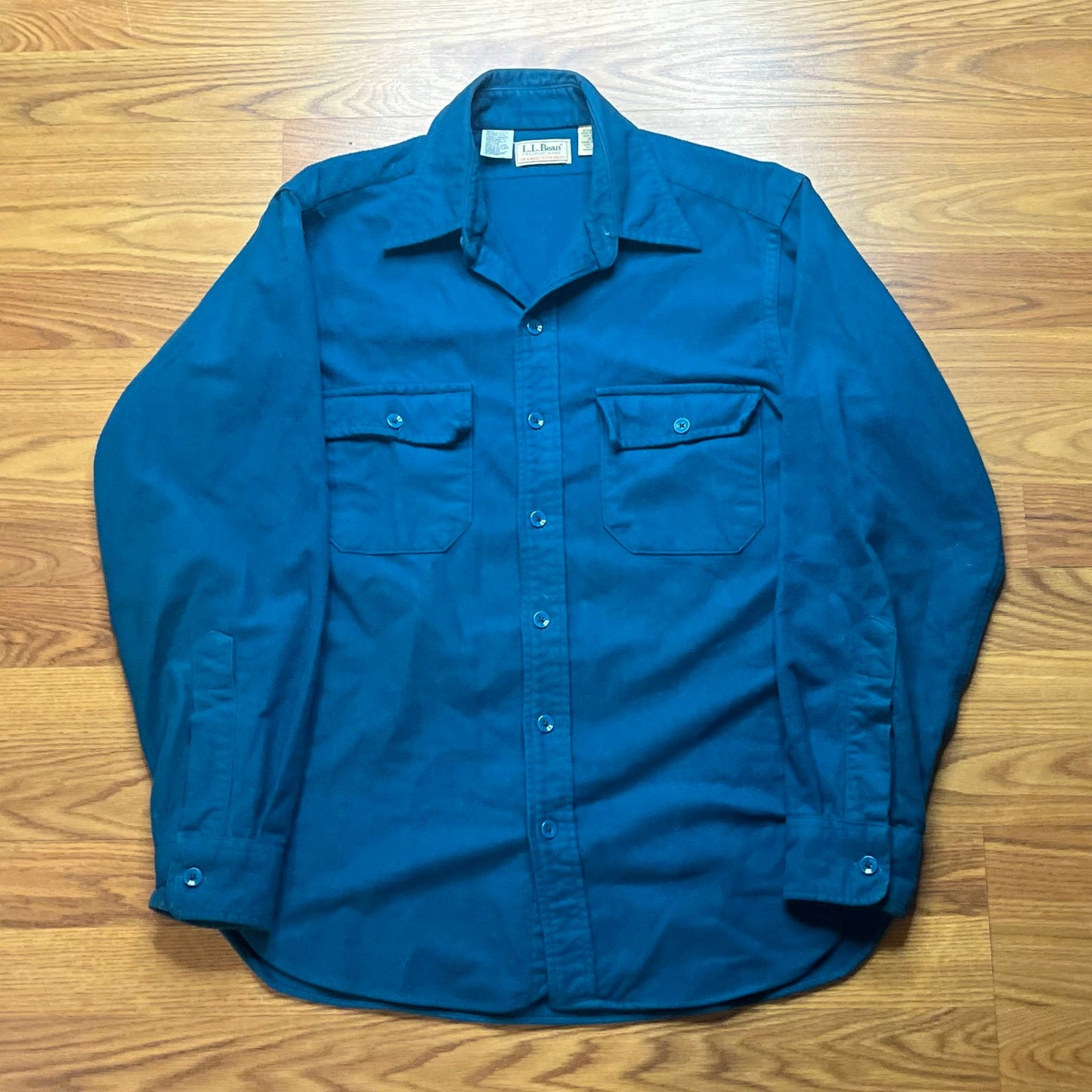 Vtg 1990s LL Bean Chamois Cloth Shirt USA Made Blue Heavy Flannel Workwear Men L