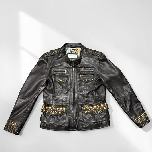 Tasha Polizzi Collection Leather Jacket Studded Black Women's M Western