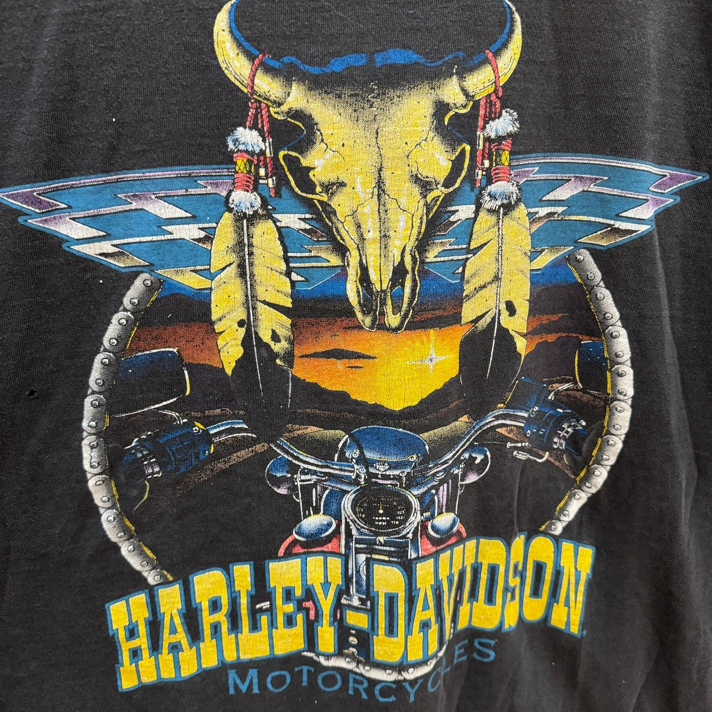 Vintage Harley Davidson T-Shirt Skull PPHD Pikes Peak Black Sunset Large