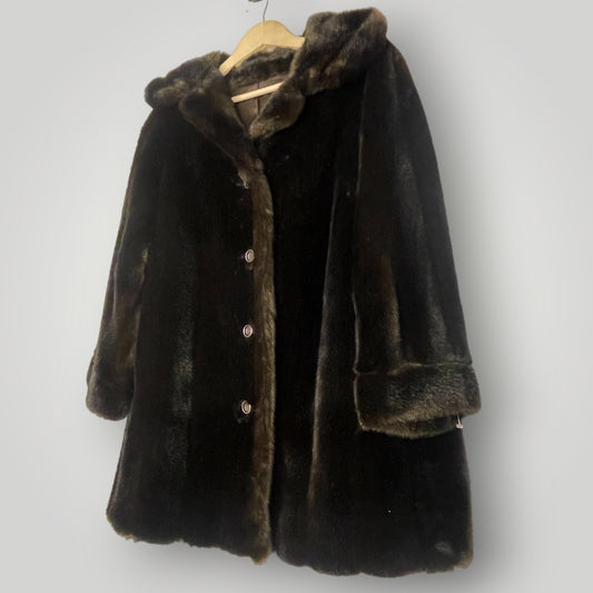 Vintage 1960s Dubrowsky & Joseph Tissavel France Coat Dark Brown Faux Fur Swing