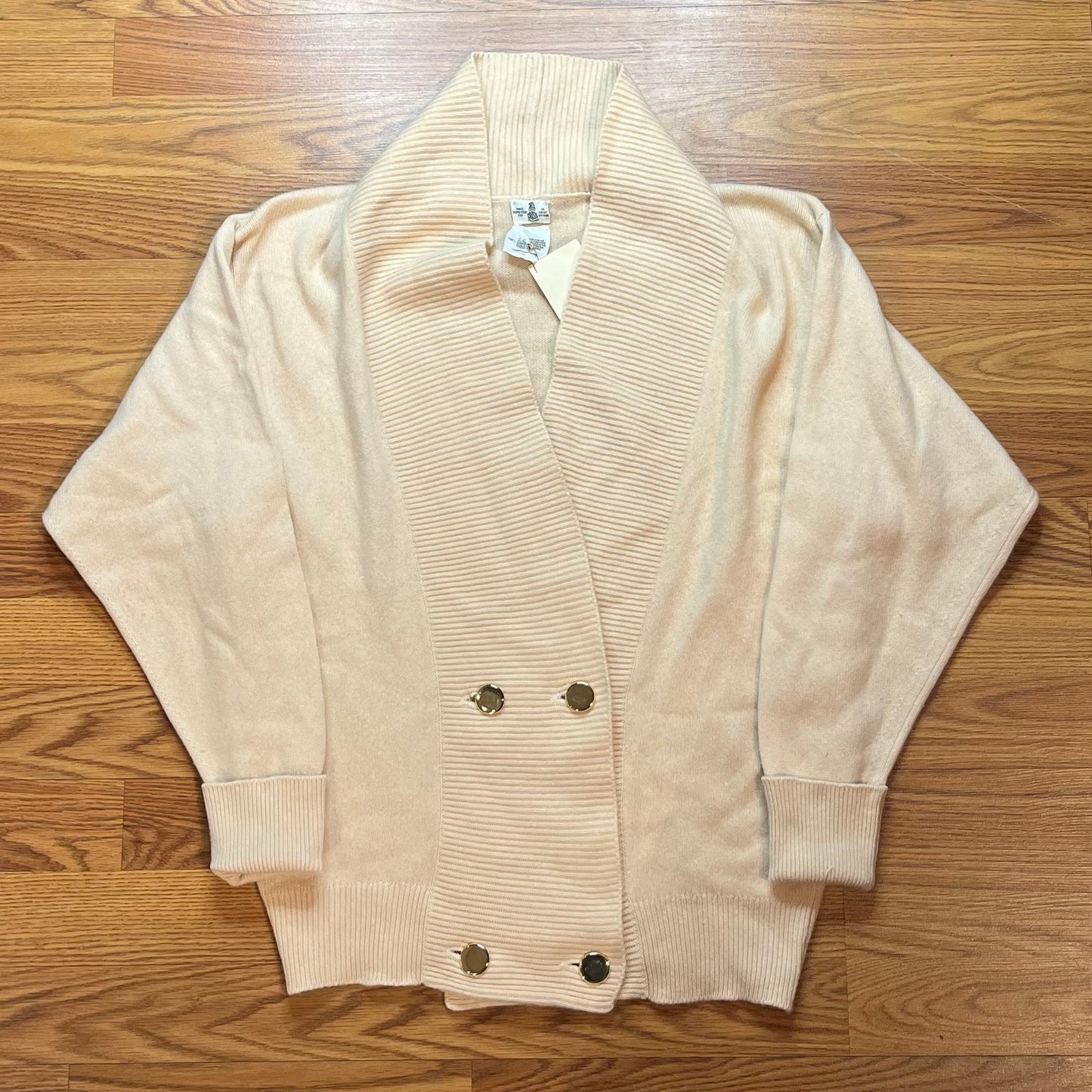 Vintage Mark Cross 100% Pure Cashmere Cardigan Sweater Ivory Double Breasted XL