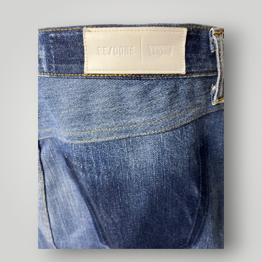 RE/DONE Levi’s Denim Mini Skirt Button Front Raw Hem