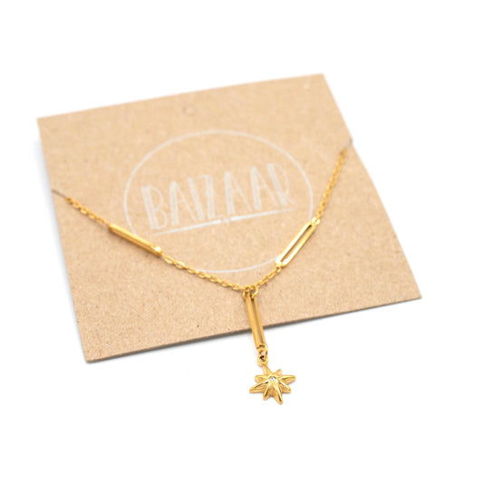 Gold Plated Starburst Lariat Chain Necklace