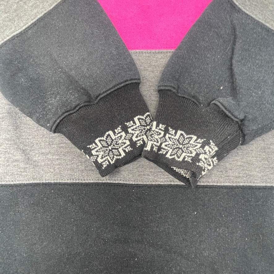 Vtg Pacer Petite Medium 1/4 zip Pullover Colorblock Snowflake Pink Black Gray