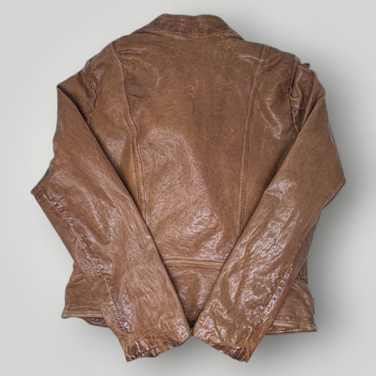 Burnished Leather Moto Jacket Lauren Ralph Lauren Leather Jacket Women’s 4 Brown