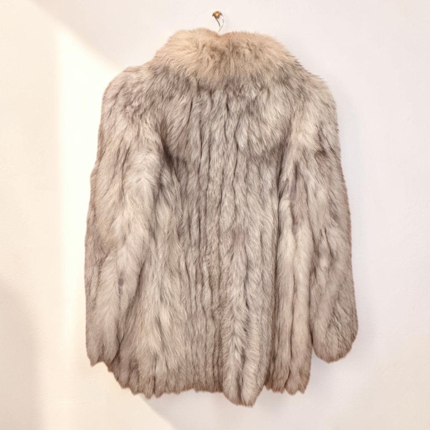 Vintage Blue Fox Fur Coat Medium Length Silver Women's Small