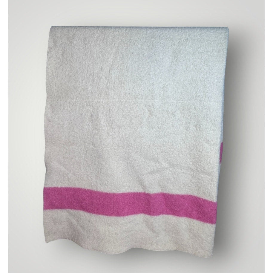 Vintage Hudson Bay 4 Point Blanket 1950s Rare Pink Fluffy Wool 72”x88” Double